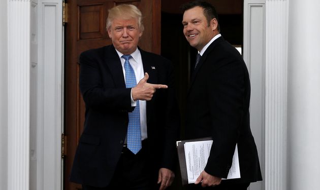 Mike Segar/Reuters - President-elect Trump meets with Kansas Secretary of State and NSEERS architect Kris Kobach on November 21, 2016. At the top of Kobach's agenda is a proposal to reinstate NSEERS.